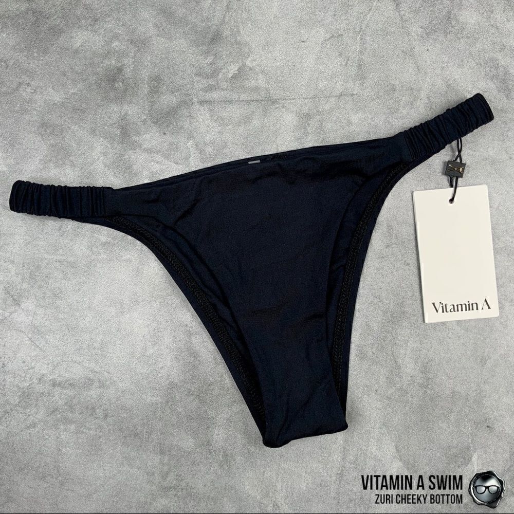 VITAMIN A ZURI CHEEKY BIKINI BOTTOM IN BLACK ECOLUX MIX & MATCH LENNON TOP NEW